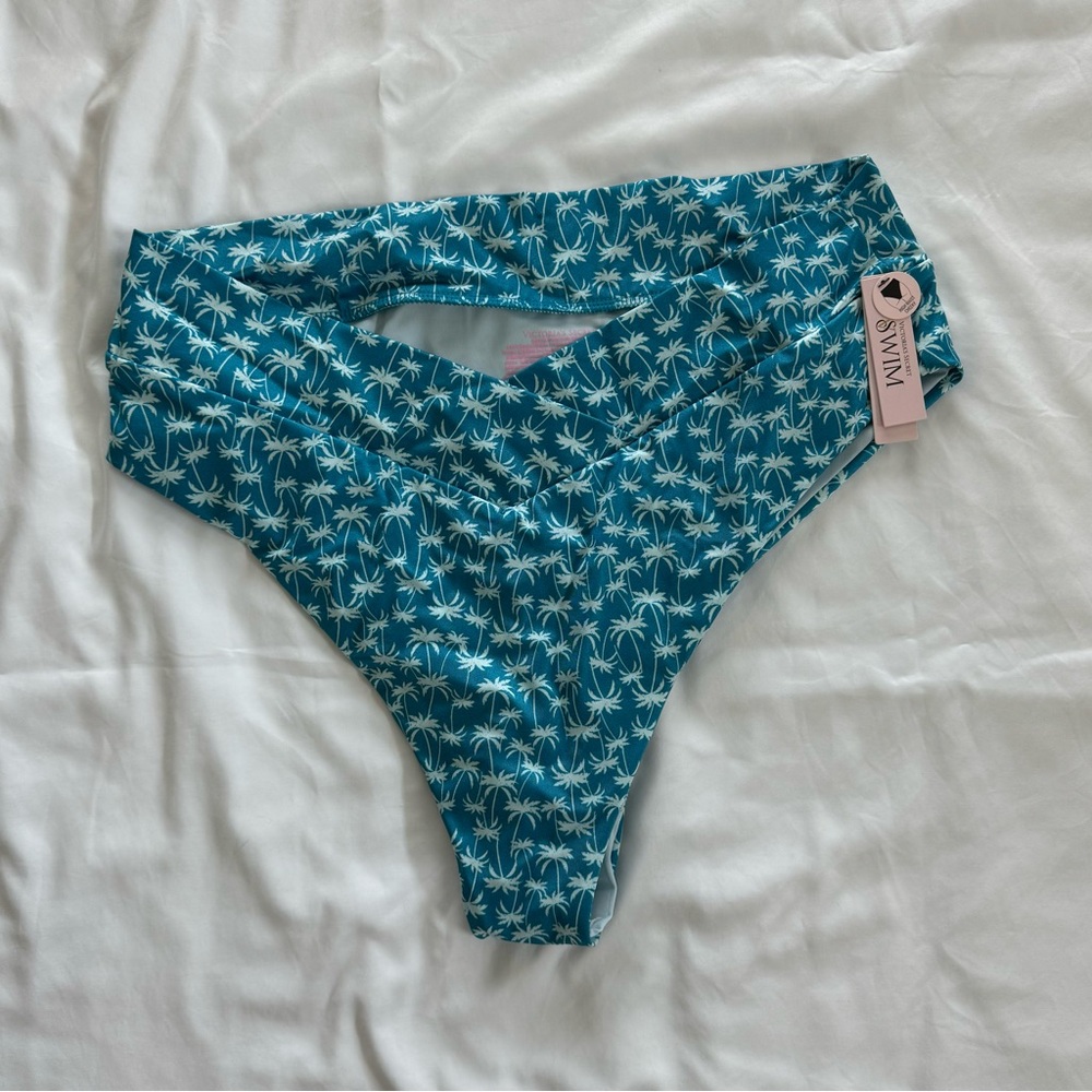 Victoria's Secret Blue Palm V Crossover High-Waisted Bikini Bottoms